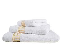 Arle-Living Luxury Medusa Guest Towels 30 x 50 cm in Pack of 4 - Finest Cotton/High Pile Terry Cloth with Medusa Flat Embossing and Golden Medusa Border (White, Pack of 4 Guest Towels 30 x 50 cm)