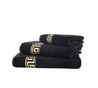 Arle-Living Luxury Medusa Hand Towel 50 x 90 cm - Pack of 4 / Jacquard Weave / High Pile Terry Cloth with Medusa Flat Embossing and Golden Border (Black)