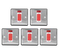 Arlec 5 Pack Chrome 45A 1 Gang Double Pole Switch With Neon Indicator Polished Heavy Duty