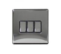 Arlec Black Nickel Screwless 10A 3-Gang 2-Way Light Switch Modern Design For Contemporary Interiors