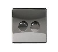 Arlec Double Dimmer Metal Light Switch | Black Nickel Finish, Screwless Faceplate | 2 Gang, 2-Way, Push On/Off | 250w, Universal, Compatible with LED & Halogen Lamps | 85 x 85 x 43mm
