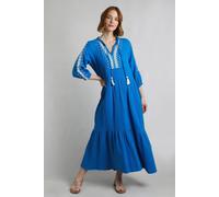 Weird Fish Arles Organic Cotton Embroidered Double Cloth Dress Adriatic Blue Size 18