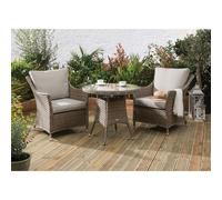 Arles Garden Bistro Set by Croft - 2 Seats Aluminium Full Round Weave Rattan Cream