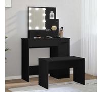 arles wooden dressing table set in black with led