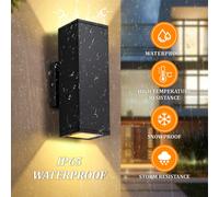 Arlgsite Outdoor Wall Light with Motion Sensor, 2700K Warm Light LED Up and Down Light, 27cm Modern Square Matte Black Wall Sconce, Waterproof Outdoor Lamp for Porch/Patio/Garage, ETL Certified
