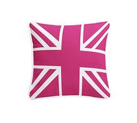 ARLINENS 100% Cotton Duck Quality Printed Cushion Covers Size 18"x18" in Following Designs (UNION JACK FUSCHIA WHITE)