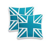 ARLINENS 100% Cotton Union Jack/British Flag Vintage Style, Home Decorative Cushion Cover Size 18x18 (45x45 cm) (Union Jack Teal white, Pack of 2)
