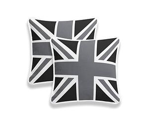 ARLINENS 100% Cotton Union Jack/British Flag Vintage Style, Home Decorative Cushion Cover Size 18x18 (45x45 cm) (Union Jack Black Grey, Pack of 2)