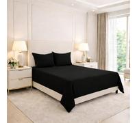 ARLINENS Flat Sheets Super King Size- Polycotton Black Bed Sheet-Fade Resistant Hotel Quality Bed Sheet (Black,256 x 304 cm)