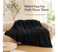 ARLinens Fluffy Fleece Blanket Ribbed For Bed Throw Blanket Reversible Multi Sizes 350Gsm (Black, Double)