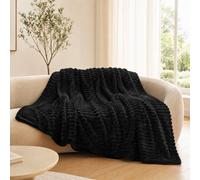 ARLinens Fluffy Fleece Blanket Ribbed For Bed Throw Blanket Reversible Multi Sizes 350Gsm (Black, King)