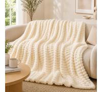 ARLinens Fluffy Fleece Blanket Ribbed For Bed Throw Blanket Reversible Multi Sizes 350Gsm (Cream, Single)