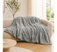 ARLinens Fluffy Fleece Blanket Ribbed For Bed Throw Blanket Reversible Multi Sizes 350Gsm (Grey, Single)