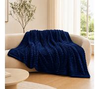 ARLinens Fluffy Fleece Blanket Ribbed For Bed Throw Blanket Reversible Multi Sizes 350Gsm (Navy Blue, King)