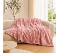 ARLinens Fluffy Fleece Blanket Ribbed For Bed Throw Blanket Reversible Multi Sizes 350Gsm (Pink, Single)