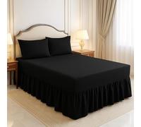 ARLINENS Frilled valance Sheet For Super King Bed Extra Deep Plain Dyed Polycotton Sheets (Black,180 x 200 + 39 cm)