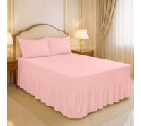 ARLINENS Frilled Valance Sheets for Single Bed Extra Deep Plain Dyed Polycotton (Pink,90 x 190 + 39 cm)
