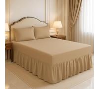 ARLINENS Frilled Valance Sheets for Single Bed Extra Deep Plain Dyed Polycotton Sheet (Latte,90 x 190 + 39 cm)