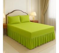ARLINENS Frilled Valance Sheets for Single Bed Extra Deep Plain Dyed Polycotton Sheet (Lime Green,90 x 190 + 39 cm)