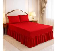 ARLINENS Frilled Valance Sheets for Single Bed Extra Deep Plain Dyed Polycotton Sheet (Red,90 x 190 + 39 cm)