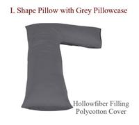 ARLinens L Shape Pillow With Free Pillowcases Hollowfiber Filled Orthopedic Maternity Pregnancy Full Body Support Pillow With Cover (Grey)