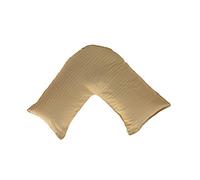 ARLINENS Luxury duck feather & Down Orthopaedic V Shaped Pillow With Free Satin Stripe Pillowcase in 4 Colours For Back Neck Support Ideal Nursing & Maternity Anti allergic (Latte)