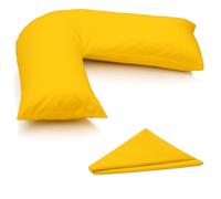 ARLINENS Pack of 2 Plain Poly-Cotton Back & Neck Support V Shaped Pillowcase Orthopaedic/Pregnancy/Nursing Pillow Case Pair- Available in 25 Colours 74 x 34cm (Mustard)