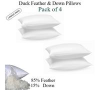 ARLinens Pack Of 4 Duck Feather & Down Pillows Extra Filled Anti-Allergy Plump Bed Pillows With 100% Cotton Cover