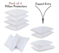 ARLinens Pillow Protectors 100% Cotton Pack Of 4 Washable Anti-Allergic Zipped Entry White Pillowcases 74Cmx48Cm.