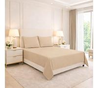 ARLINENS Plain Dyed Flat Sheet Premium Hotel Quality Ultra Soft Non Iron Bed Sheet -Fade Resistant (Latte, KING 250 x 275 cm)