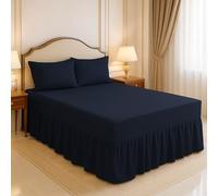 ARLINENS Plain Dyed Polycotton Fitted Valance Sheets in following Colours and Sizes (SUPER KING, Navy Blue)