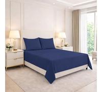 ARLINENS Plain Dyed Polycotton Flat Sheet Premium Hotel Quality Ultra Soft Luxury Non Iron Easy Care Flat Bed Sheet Fade Resistant (Navy Blue, Single 178 x 250 cm)