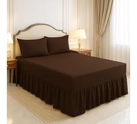 ARLINENS Single Bed Frilled Valance Sheet Extra Deep Plain Dyed Polycotton | Soft Wrinkle Resistant (Chocolate, 90 x 190 cm