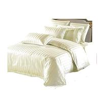 ARLINENS Soft Hotel Quality Satin Stripe T300 100% Egyptian Cotton Duvet Quilt Cover with Pillowcases Bedding Set (Cream, Single)