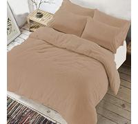 ARLINENS Teddy Bear Fleece Duvet Quilt cover, Super Soft Warm Cozy Bedding Set With Pillow Cases in single Double King Super king (Beige, Double)