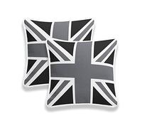 ARLINENS Union Jack Cushion Cover 100% Cotton British Flag,Square Cushion Cover For Home Décor Sofa,&Couch Pillow with Free Hollow Fibre Cushion Pad in 18x18”with Piped Edge (Black & Grey)