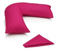 ARLINENS V Pillow With Pillowcase - Orthopedic V Pillows, Hollow Fiber V Pillow For Neck, Back, Pregnancy & Nursing Support Pillow-with polycotton pillowcase Standard Size 74 x 34cm (Fuschia)