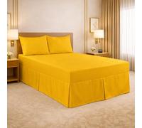 ARLINENS Valance Sheet Single,Plain Dyed Poly Cotton Bed Skirt Wrap Around 90x190cm,Pleated Base Valance Sheet Easy to Fit (Single, Mustard)