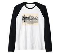 Arlington Texas Vintage Skyline Drawing Raglan Baseball Tee