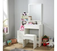 Arlo 4 Drawer Dressing Table Vanity Desk With Mirror & Cushioned Stool