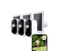 Arlo Essential 2 HD Video Security Camera Outdoor Wireless & 3 Solar Panels, Battery Operated, Colour Night Vision, Light, Siren, 2 Way Audio & WiFi, Arlo Secure Free Trial, 3 Cameras, White