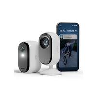 Arlo Essential 2 Security Camera Outdoor & Indoor Kit, 2K Video, Wireless Outdoor Camera with Wired Indoor Camera, Pet Camera, Two-way Talk, Smart Siren, Secure Trial Included, 2 Cameras, White