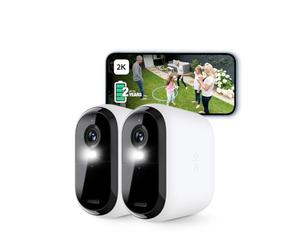 Arlo Essential 2K XL Video Security Camera Outdoor Wireless, XL Battery Operated Home Camera With Colour Night Vision, Light, Siren, 2 Way Audio & WiFi, Arlo Secure Free Trial, 2 Cameras, White