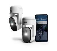 Arlo Essential 3 HD 360º Pan-Tilt-Zoom Video Security Camera Outdoor, Wired Home Camera With Colour Night Vision, Spotlight, Siren, 2 Way Audio, Arlo Secure Trial Included, 2 Cameras, White