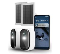 Arlo Essential 3 HD Video Security Camera Outdoor Wireless & 2 Solar Panels, Battery Operated, Colour Night Vision, Light, Siren, 2 Way Audio & WiFi, Secure Free Trial, 2 Cameras, White