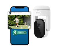 Arlo Essential Pan Tilt Security Camera 2K + 6 Months of Secure Plus Plan - Wired Plug-in Power Outdoor Camera, Person Recognition, Package Detection, Animated Preview, Auto Motion Tracking, 1 Cam