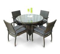arlo outdoor rattan dining table with 4 armchairs in black brown