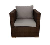 arlo rattan sofa arm chair with light grey cushions in brown