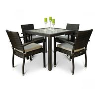 arlo rattan square dining table and 4 armchairs in black brown