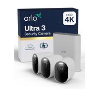 Arlo Ultra 3 Security Camera Outdoor Wireless, 4K 180° Panoramic Video, AI Detection, Auto Tracking, Colour Night Vision, 12x Zoom, 3 Cameras with Smarthub for Local Storage, White